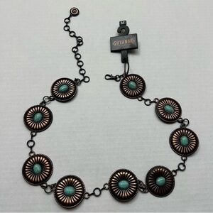 Shyanne Concho Chain Link Belt Women's MEDIUM Rust Copper & Turquoise Color NEW